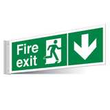 Fire Exit Arrow Down Corridor Sign - Landscape