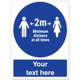Custom Social Distancing 2m Minimum Distance At All Times Sign