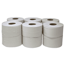 Mini Jumbo Toilet Rolls - 2ply - Flat Sheet - White 