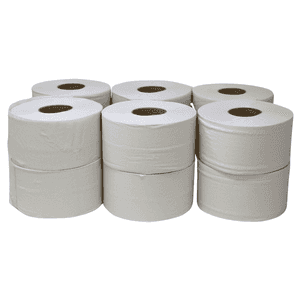 Mini Jumbo Toilet Rolls - 2ply - Flat Sheet - White 