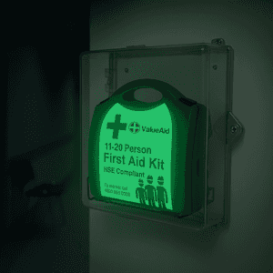 Clear Cabinet with Glow in the Dark HSE 11–20 Person First Aid Kit