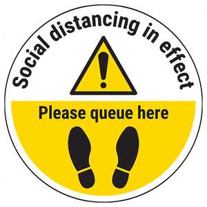 Please Queue Here Temporary Floor Sticker