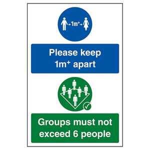 Please Keep 1m+ Apart / Groups Must Not Exceed 6 People