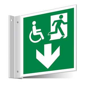 Fire Exit WChair Arrow Down Corridor Sign 