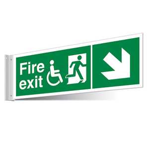 Fire Exit WChair Down Right/Left Corridor Sign - Landscape