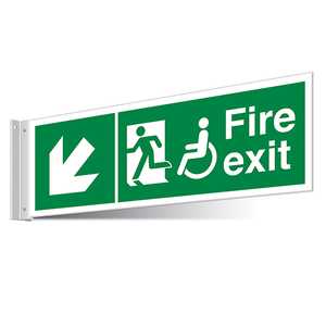 Fire Exit WChair Down Left/Right Corridor Sign - Landscape