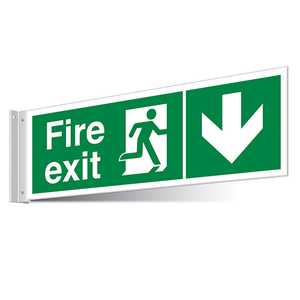 Fire Exit Arrow Down Corridor Sign - Landscape