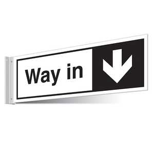 Way In Arrow Down Corridor Sign 