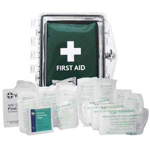 Clear Cabinet with HSE Compliant 1-10 Person First Aid Kit