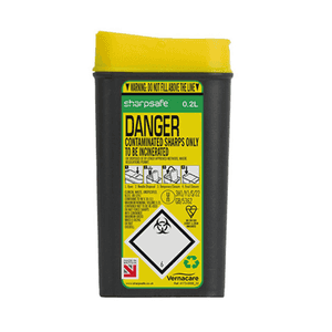 Sharpsafe 0.2L Grey UK Yellow Lid Pen Opening